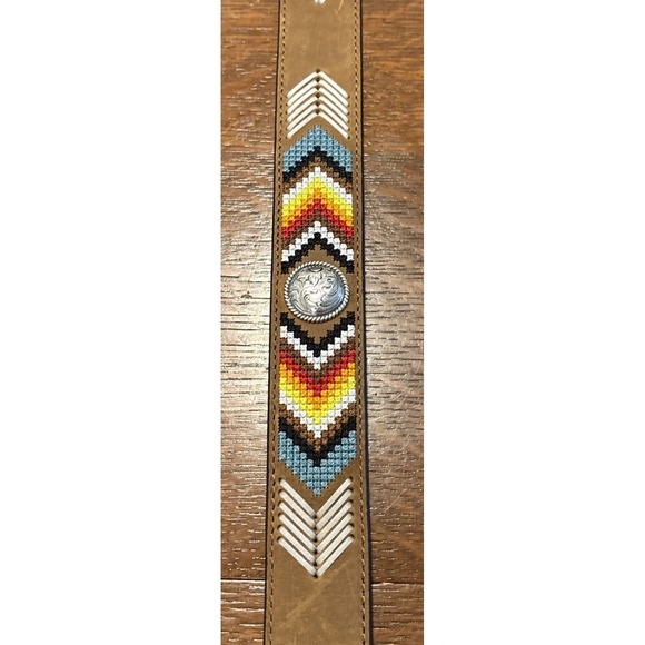 NOCONA BELT Leather Western Southwest Embroidered Concho NWOT 34-37\